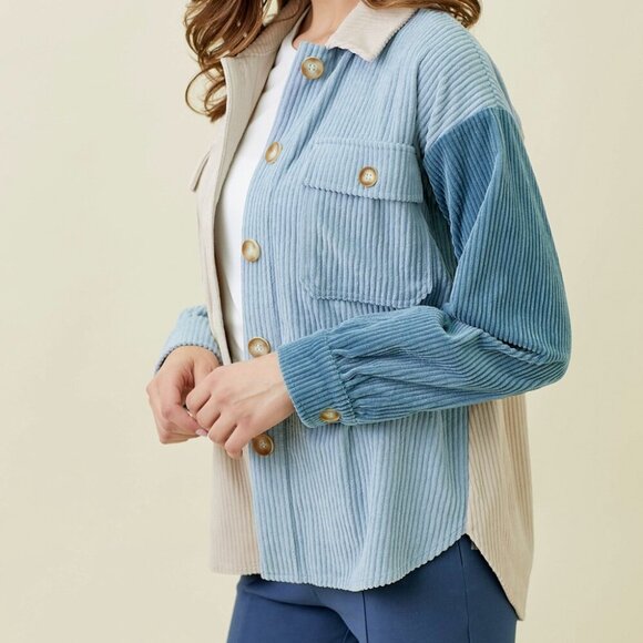 MYSTREE HIGH & LOW COLOUR BLOCK CORDUROY SHACKET - Picture 4 of 7
